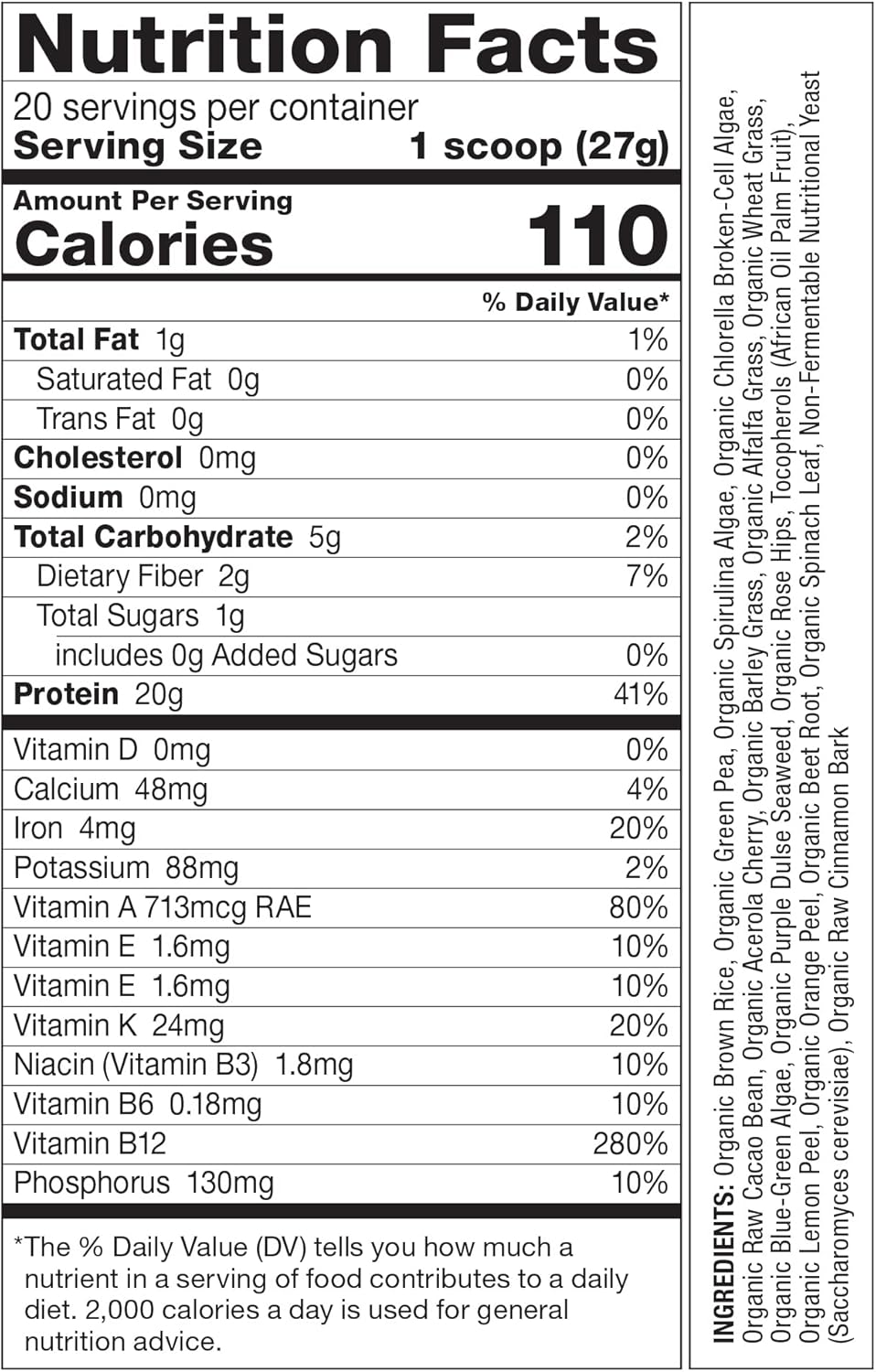 Organic SuperProtein Plus Powder Mix with Vitamin B-12 & Spirulina - Build Muscle, Enhance Recovery - 19 Oz.