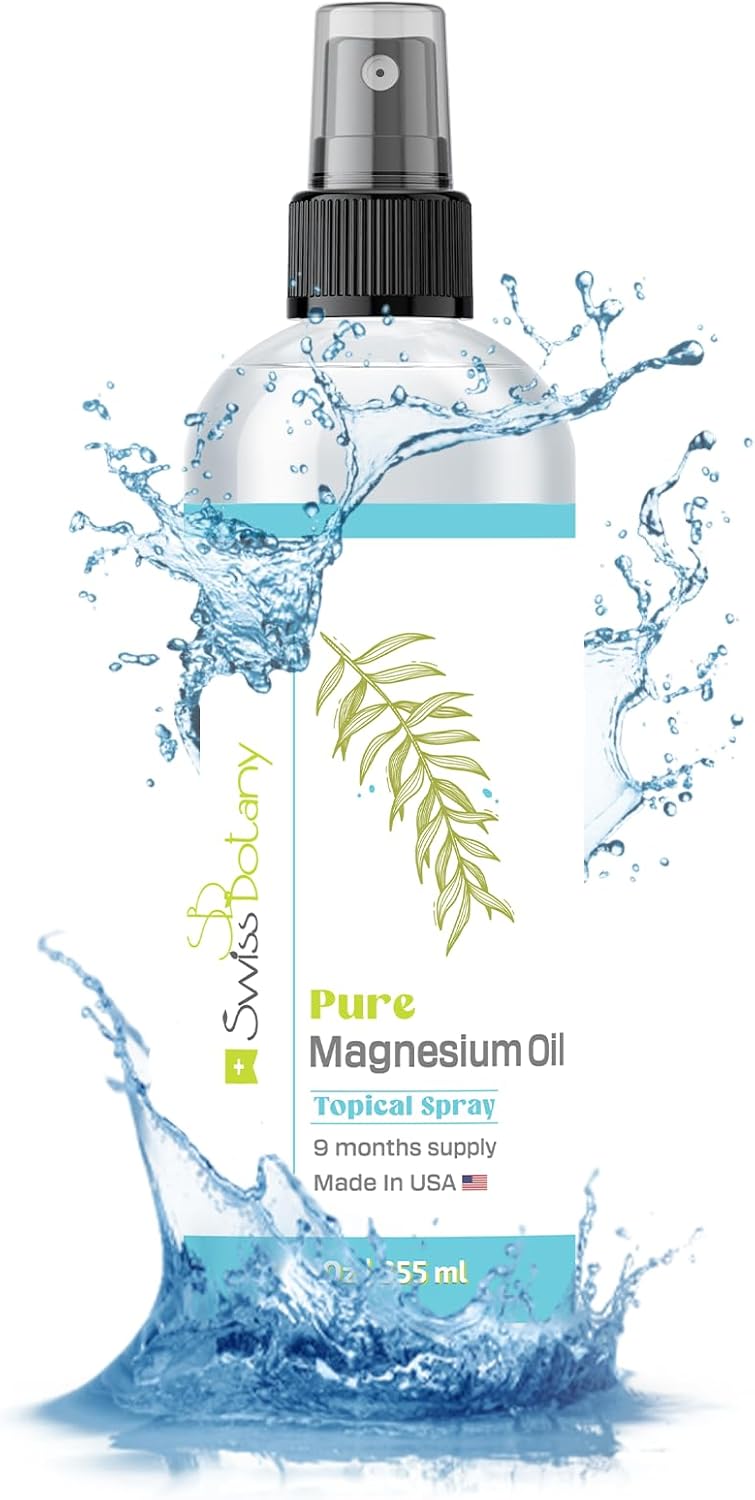 Organic Swiss Botany Magnesium Oil Spray for Feet - 12 fl oz - USP Grade Topical Spray - Long Lasting - Natural Source - Includes eBook - Made in USA