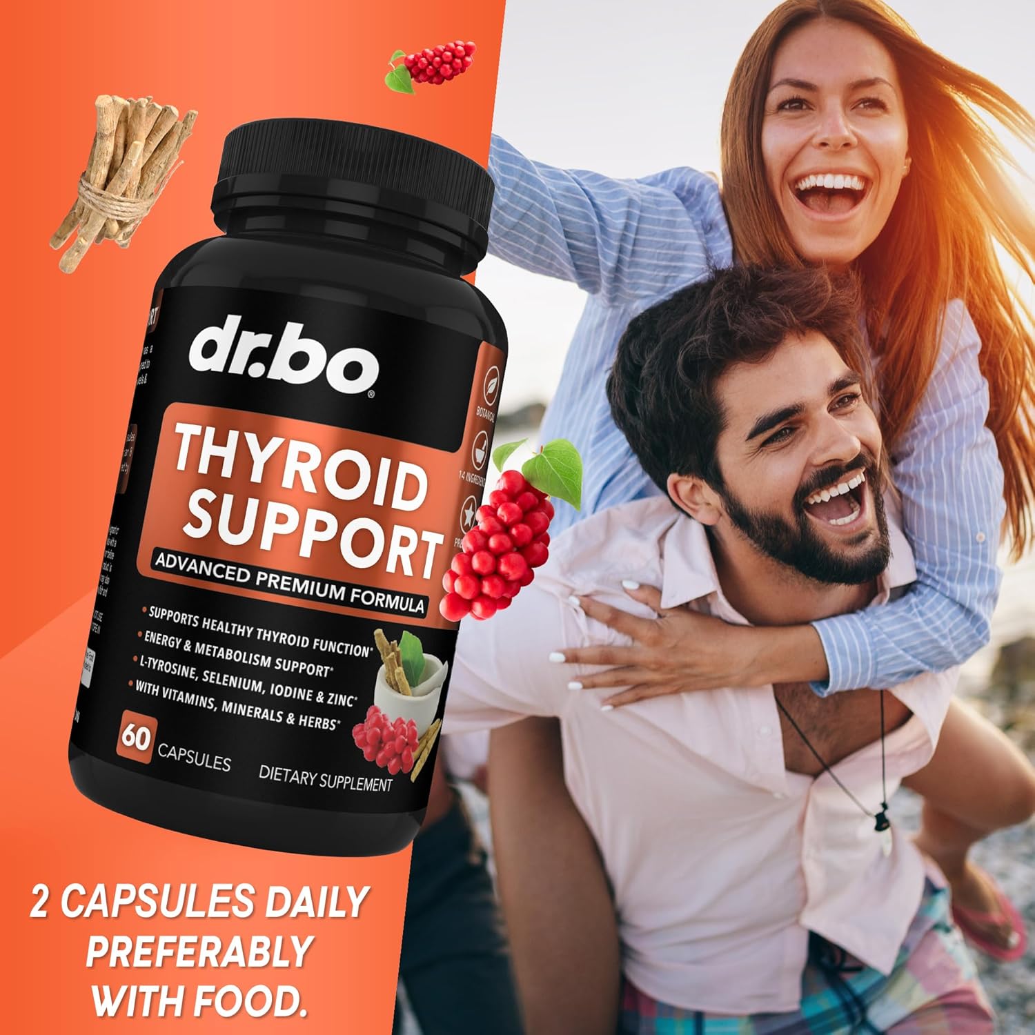 Organic Thyroid & Adrenal Support Liquid Drops with L-Tyrosine, Selenium, Iodine - Natural Brain & Memory Focus Supplement