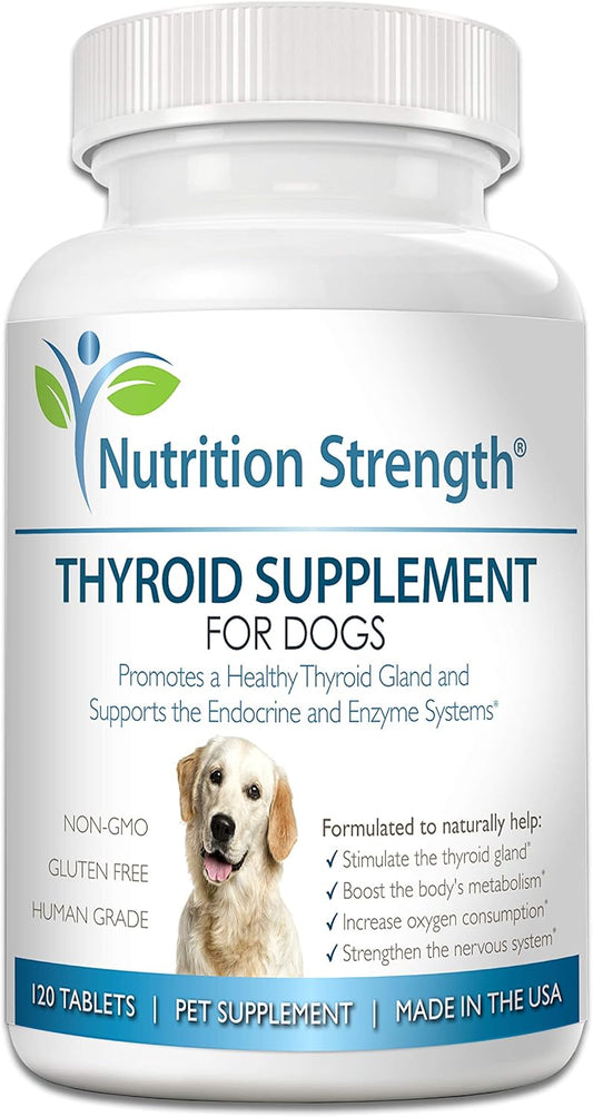 Organic Thyroid Support Supplement for Dogs with Bladderwrack - 120 Chewable Tablets for Hypothyroidism, Endocrine Health