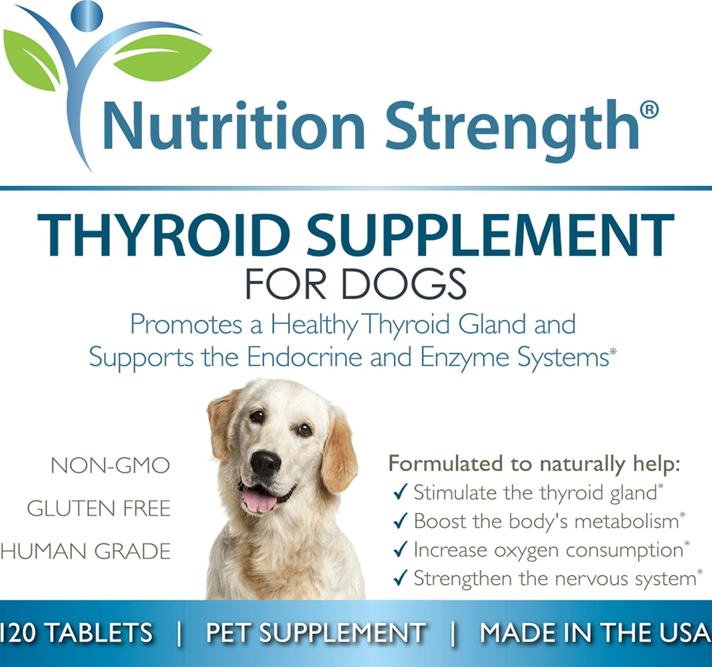 Organic Thyroid Support Supplement for Dogs with Bladderwrack - 120 Chewable Tablets for Hypothyroidism, Endocrine Health