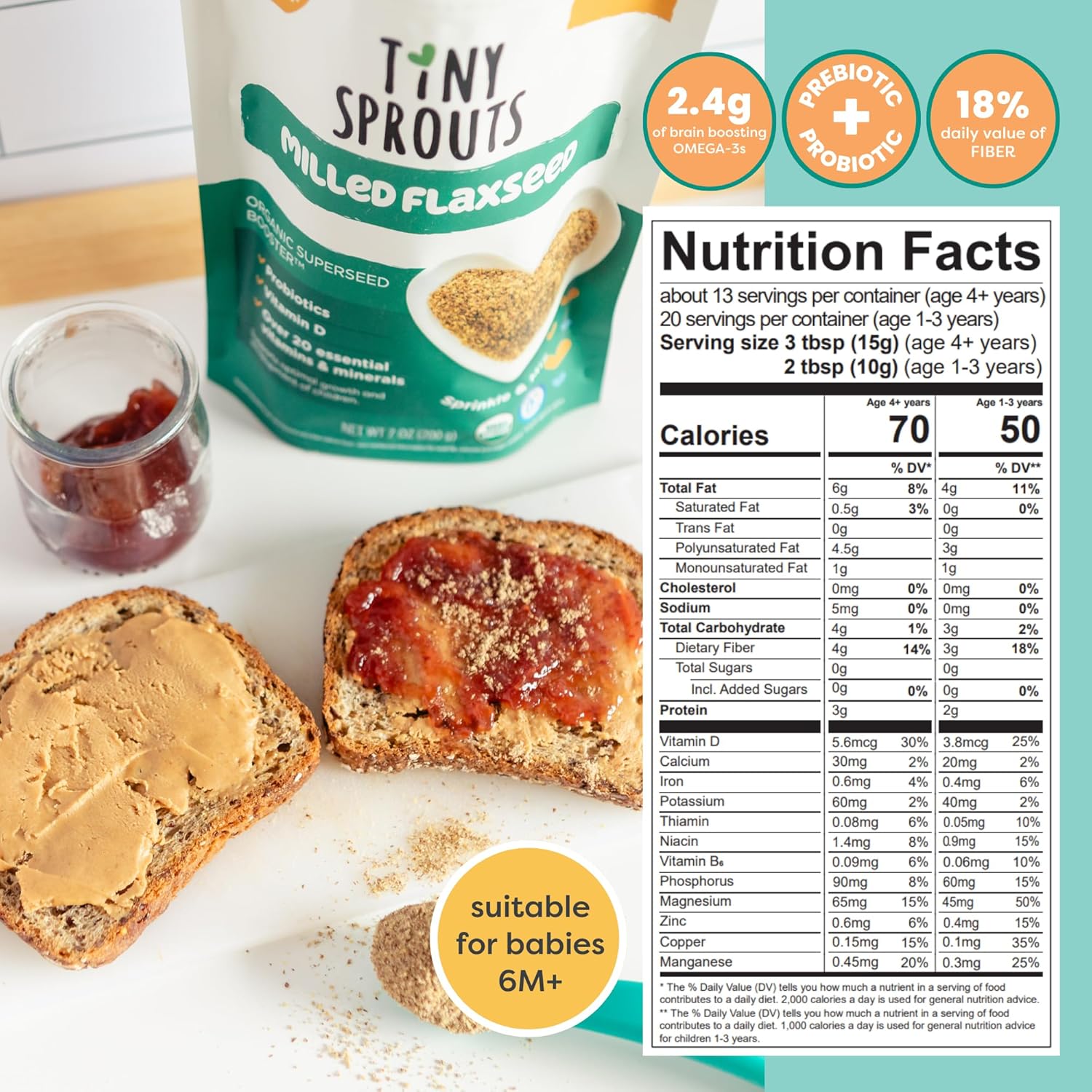 Organic Tiny Sprouts Superseed Boosters: Milled Chia & Flax Seed Blend 1-Pack + Chia Seed 2-Pack Bundle