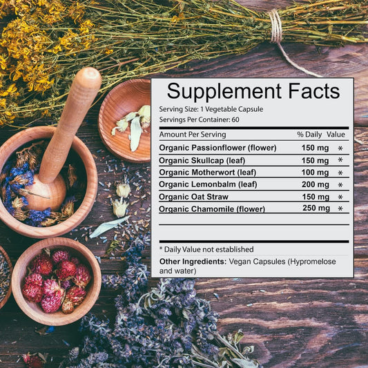 Organic Trauma Support Capsules - Khroma Herbal Products - 60 Vegan Capsules in Glass Bottles - USDA Organic, Vegan, Kosher, 3rd Party Tested