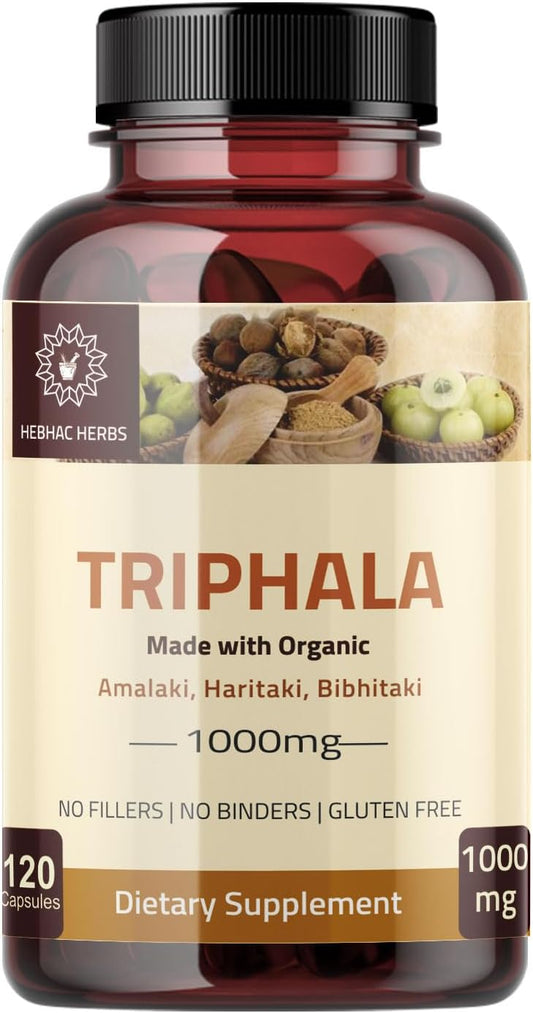 Organic Triphala Capsules 1000mg - Colon Cleanser & Detoxifier - 120 Capsules - Immune Support Supplement - USDA Certified - Non-GMO & Gluten Free