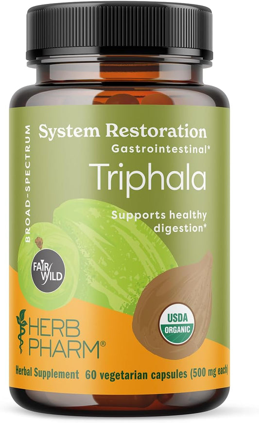 Organic Triphala Capsules for Cleansing & Digestive Support - Amla, Haritaki, Bibhitaki - Vegan - 60 Ct