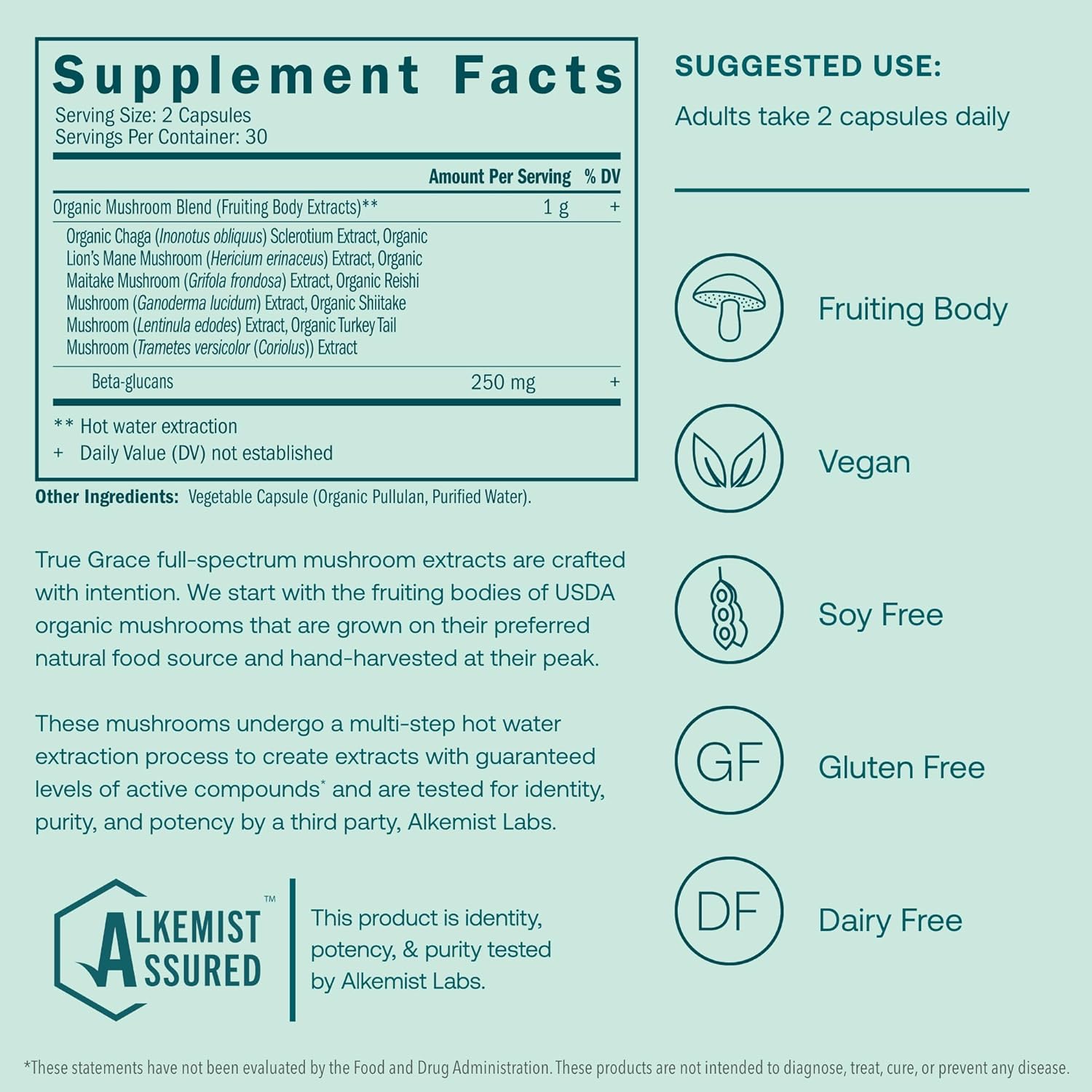 Organic True Grace Mushroom Myco-Renew Blend for Daily Immune Support - 60 Capsules