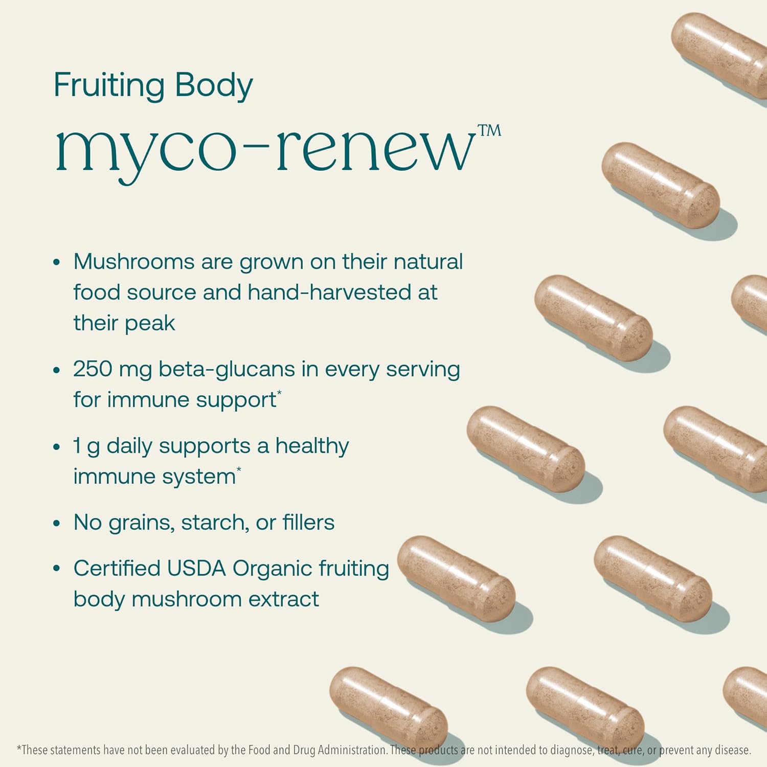 Organic True Grace Mushroom Myco-Renew Blend for Daily Immune Support - 60 Capsules