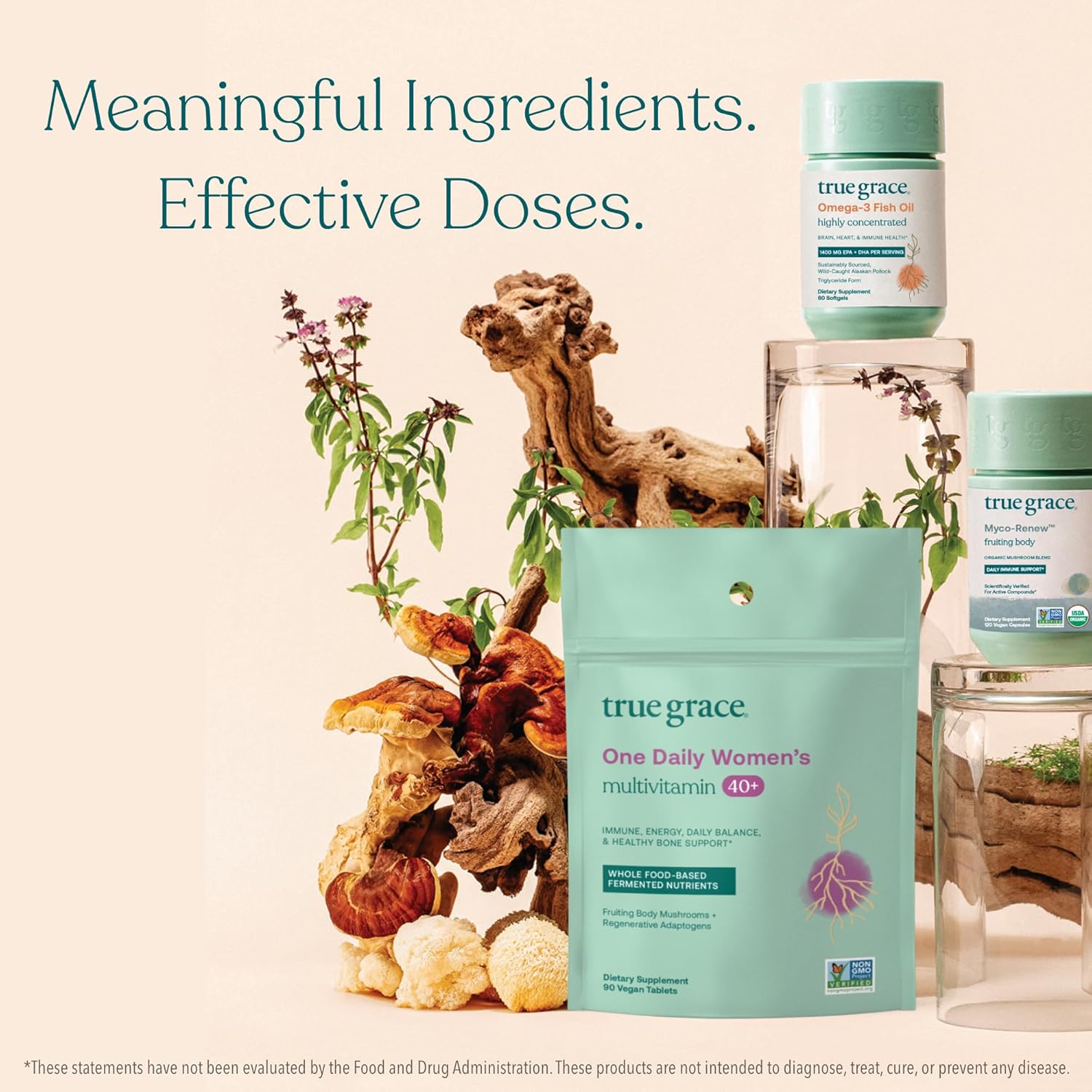 Organic True Grace Mushroom Myco-Renew Blend for Daily Immune Support - 60 Capsules