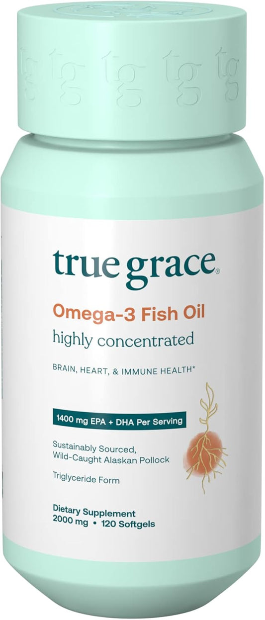 Organic True Grace Omega-3 Fish Oil Softgels with 1400mg EPA + DHA for Brain, Heart, Joint & Immune Health - Gluten & Soy Free