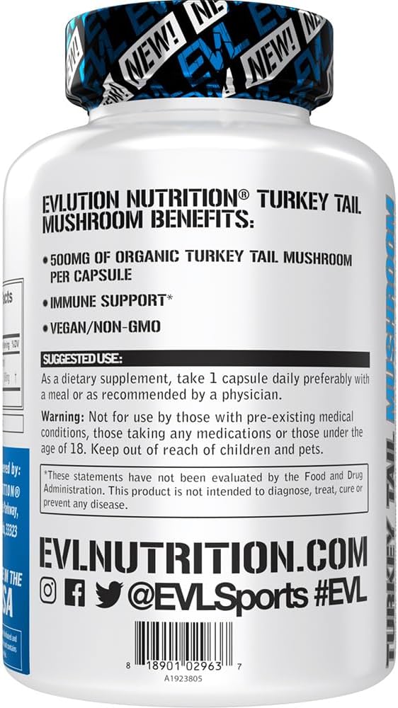 Organic Turkey Tail Mushroom Capsules - Immune Support Dietary Supplement - Vegan & Non-GMO - 60 Servings