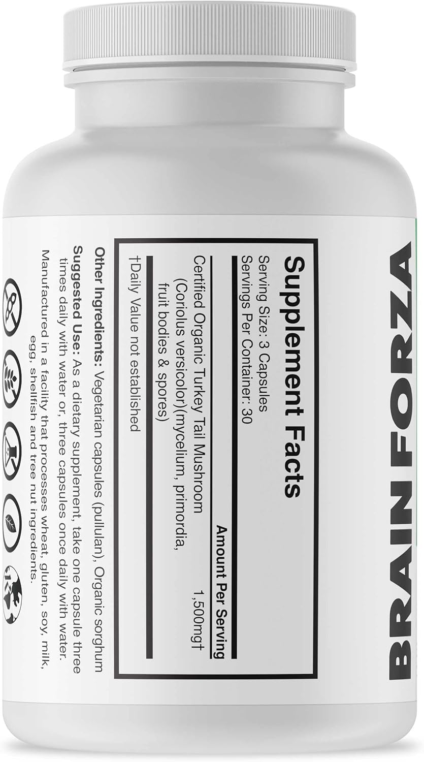 Organic Turkey Tail Mushroom Capsules for Immune, Liver & Digestive Health | Non-GMO, Vegan, 90 Capsules