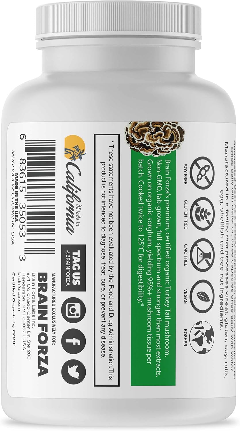 Organic Turkey Tail Mushroom Capsules for Immune, Liver & Digestive Health | Non-GMO, Vegan, 90 Capsules
