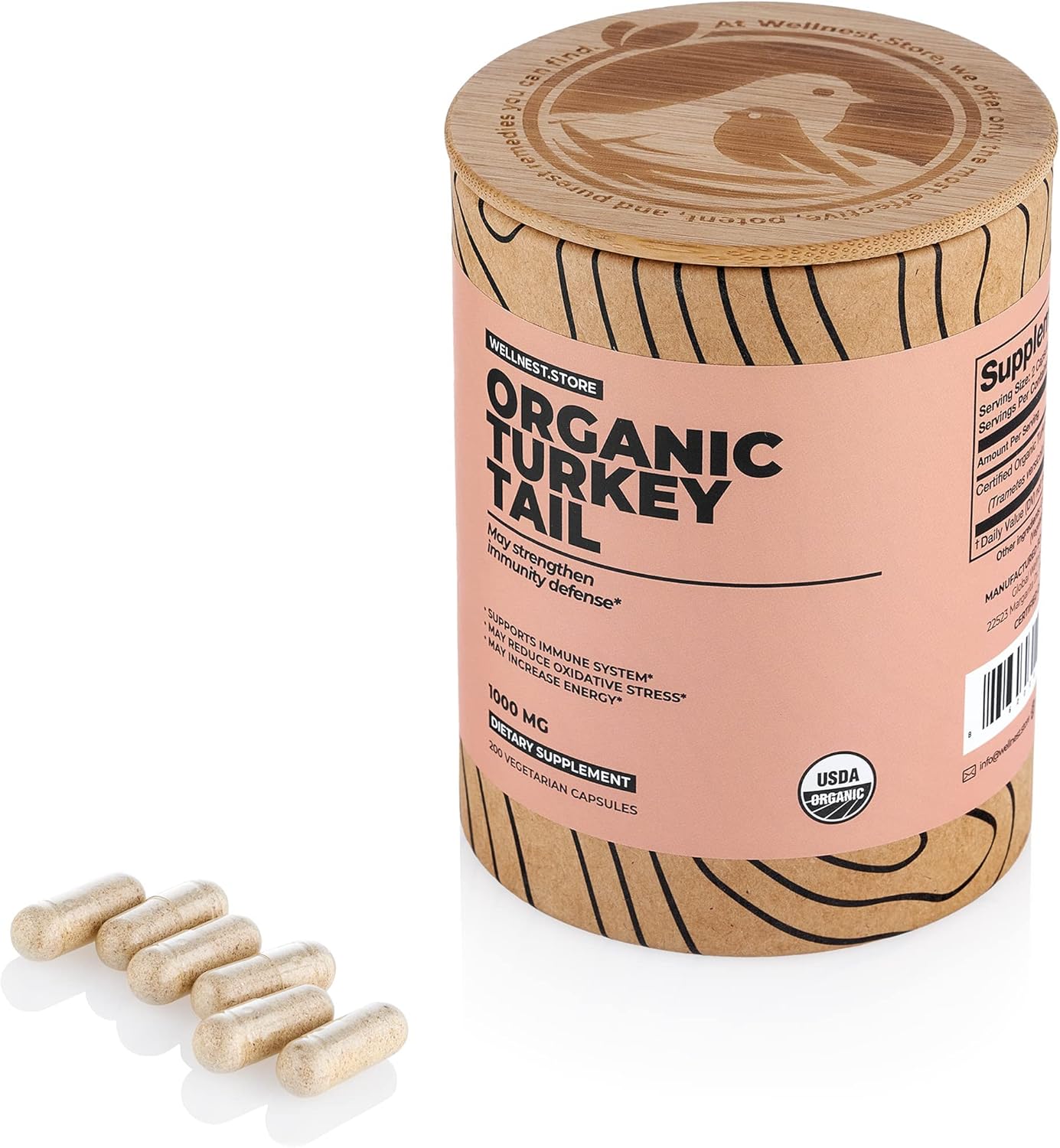 Organic Turkey Tail Mushroom Extract Capsules - Immune Support Supplement with Gut Health Benefits and Energy Boost