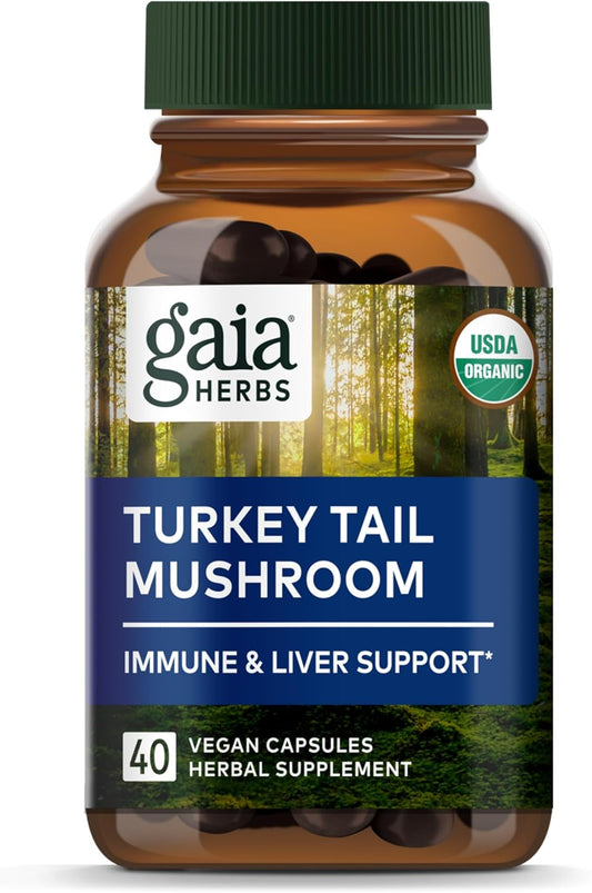 Organic Turkey Tail Mushroom Immune Support Supplement for Liver Health - 40 Vegan Capsules