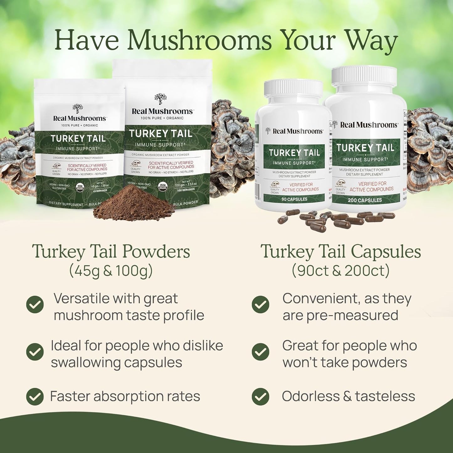 Organic Turkey Tail Mushroom Powder - Potent Gut, Energy, Brain, Immune Support Supplement - Vegan, Non-GMO - 100 Servings