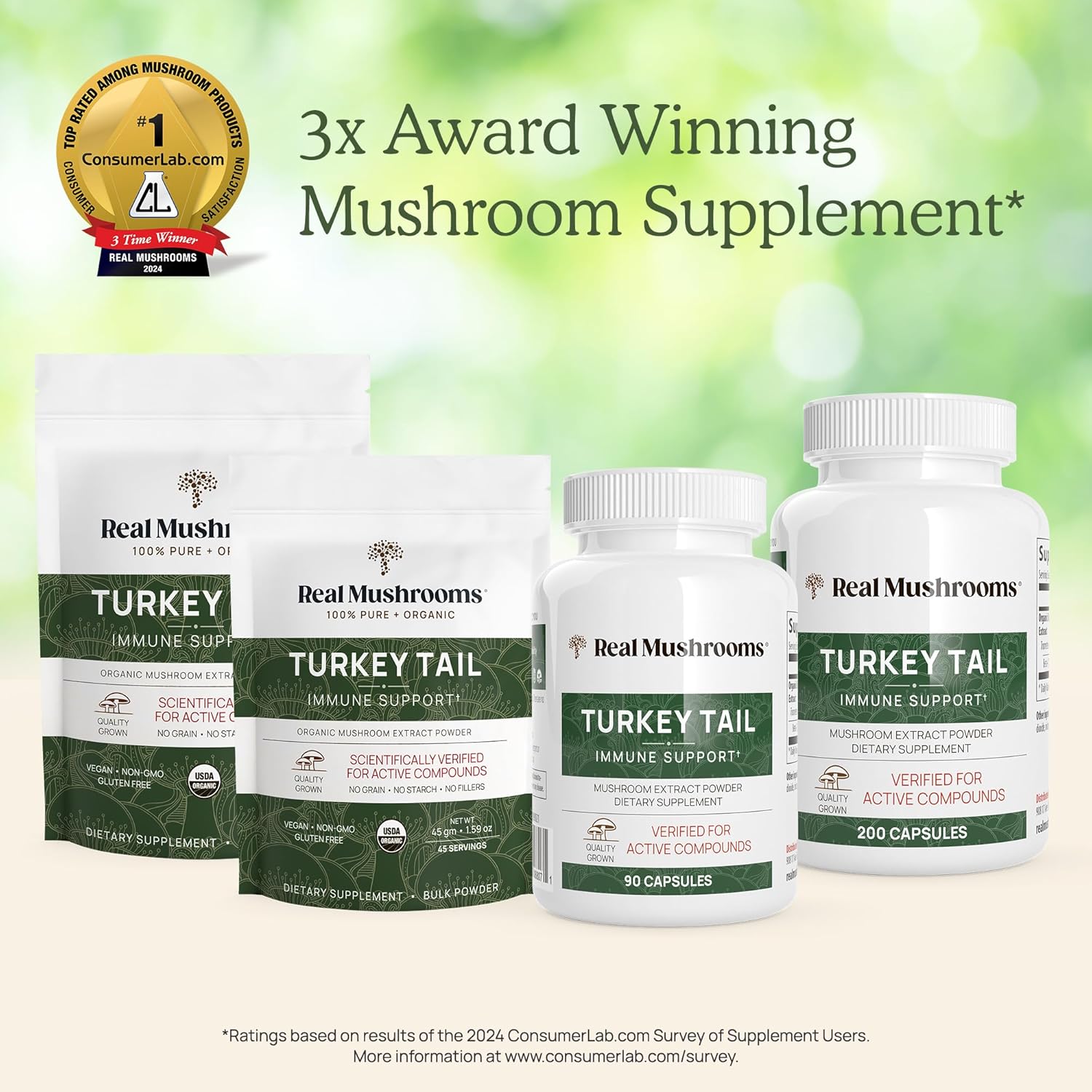 Organic Turkey Tail Mushroom Powder - Potent Gut, Energy, Brain, Immune Support Supplement - Vegan, Non-GMO - 100 Servings