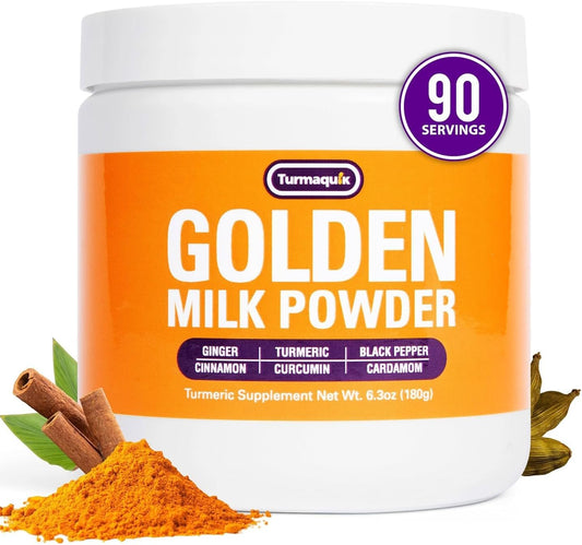 Organic Turmaquik Golden Milk Turmeric Powder Mix with Superfoods - Ginger, Black Pepper, Curcumin, Cinnamon, Cardamom - Non-GMO, Vegan, Keto - Ayurvedic Blend