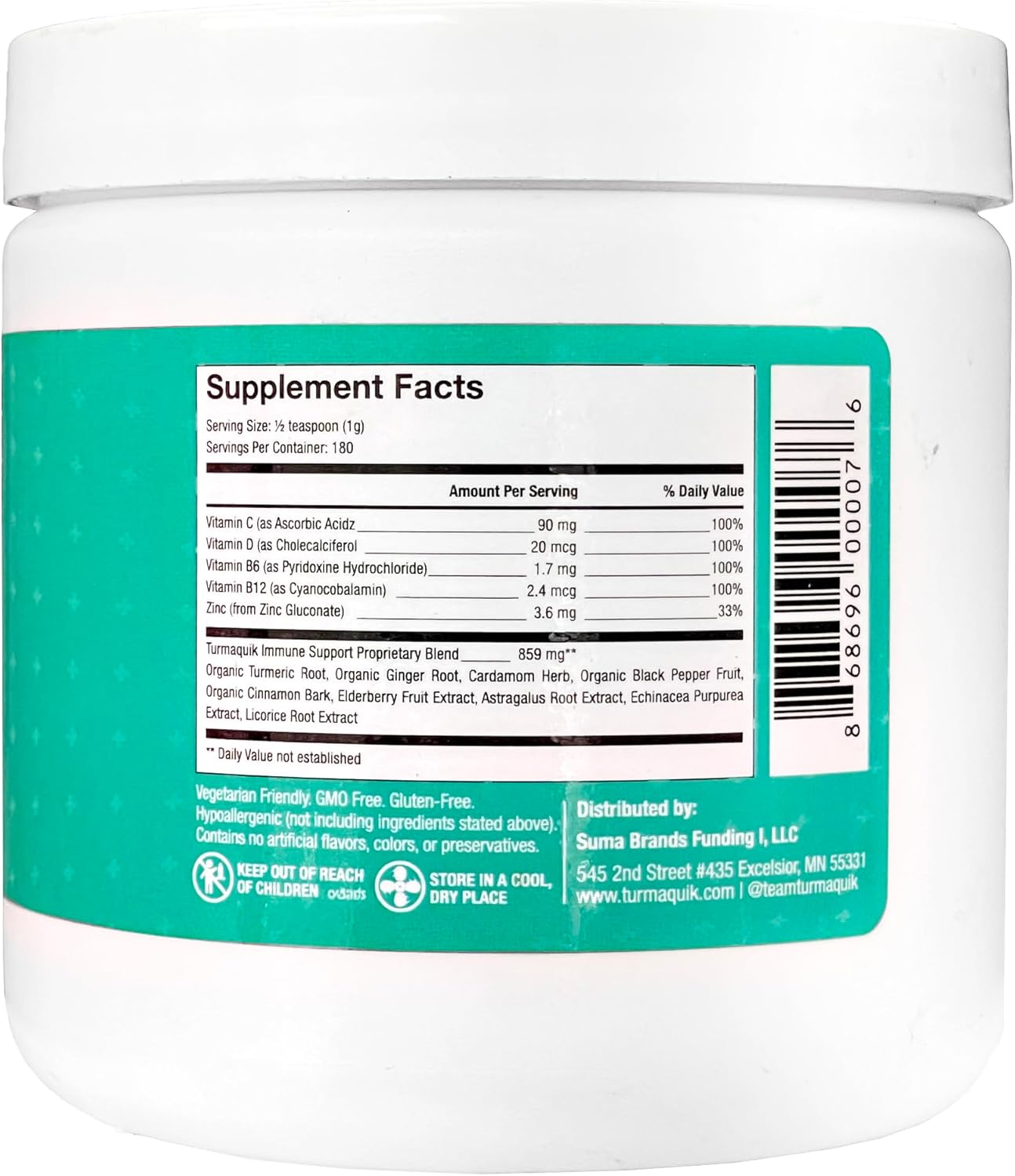 Organic Turmaquik Golden Milk Turmeric Powder with Immune-Boosting Superfood Blend - Ginger, Black Pepper, Cinnamon, Cardamom, Vitamins C, D, B6, B12, Zinc