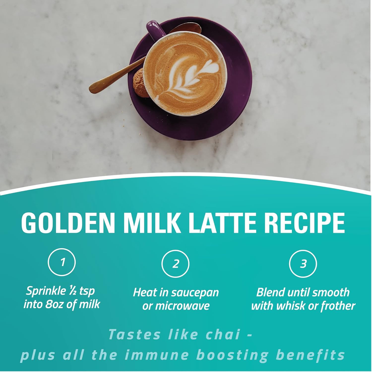 Organic Turmaquik Golden Milk Turmeric Powder with Immune-Boosting Superfood Blend - Ginger, Black Pepper, Cinnamon, Cardamom, Vitamins C, D, B6, B12, Zinc