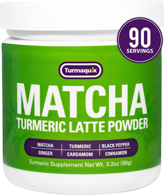 Organic Turmaquik Turmeric Matcha Latte Powder - Superfood Blend with Ginger, Cardamom, Black Pepper, and Cinnamon - 3.2 oz