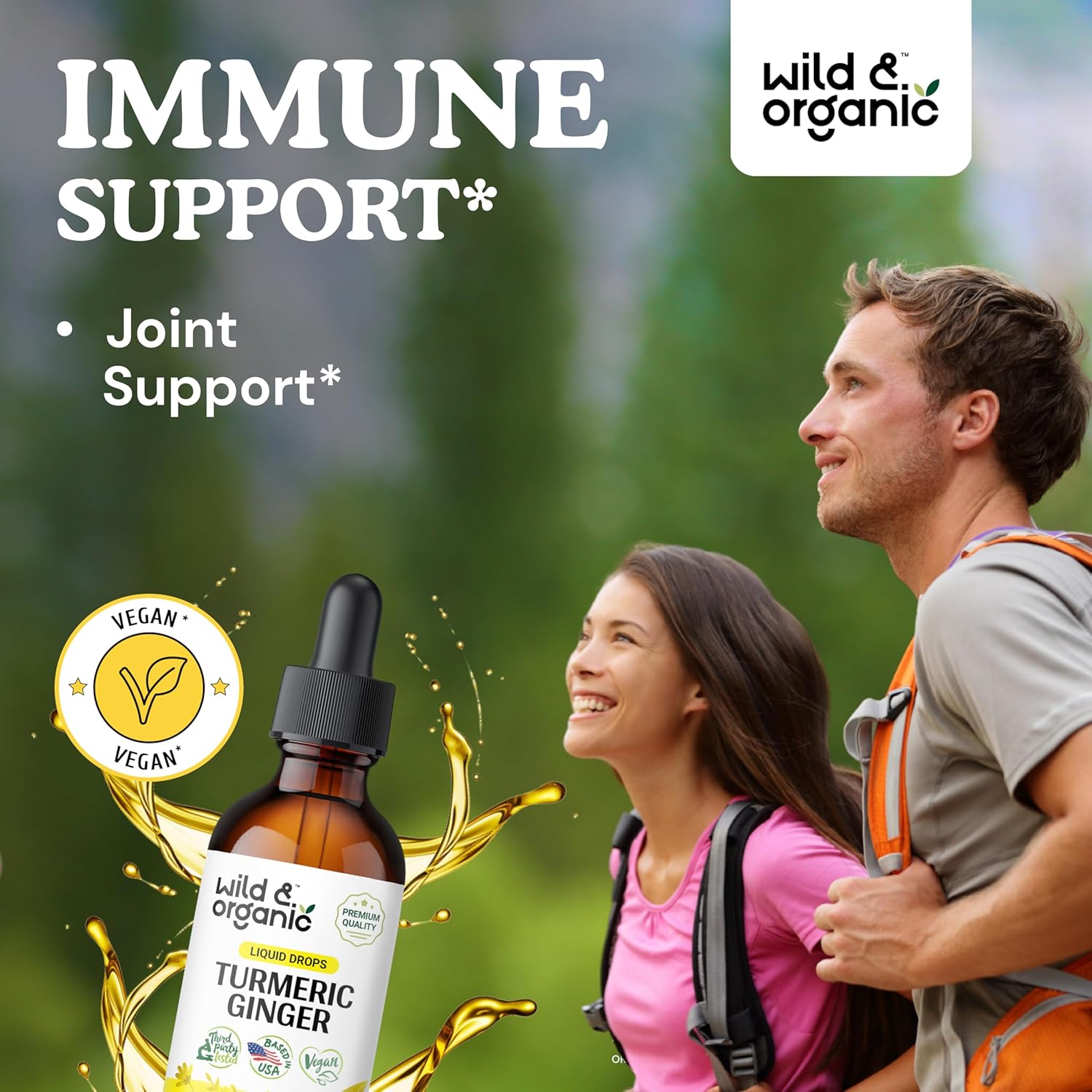 Organic Turmeric and Ginger Liquid Drops with Black Pepper Extract - Joint & Immune Support - Curcumin Supplement - Vegan & Alcohol-Free - 2 oz