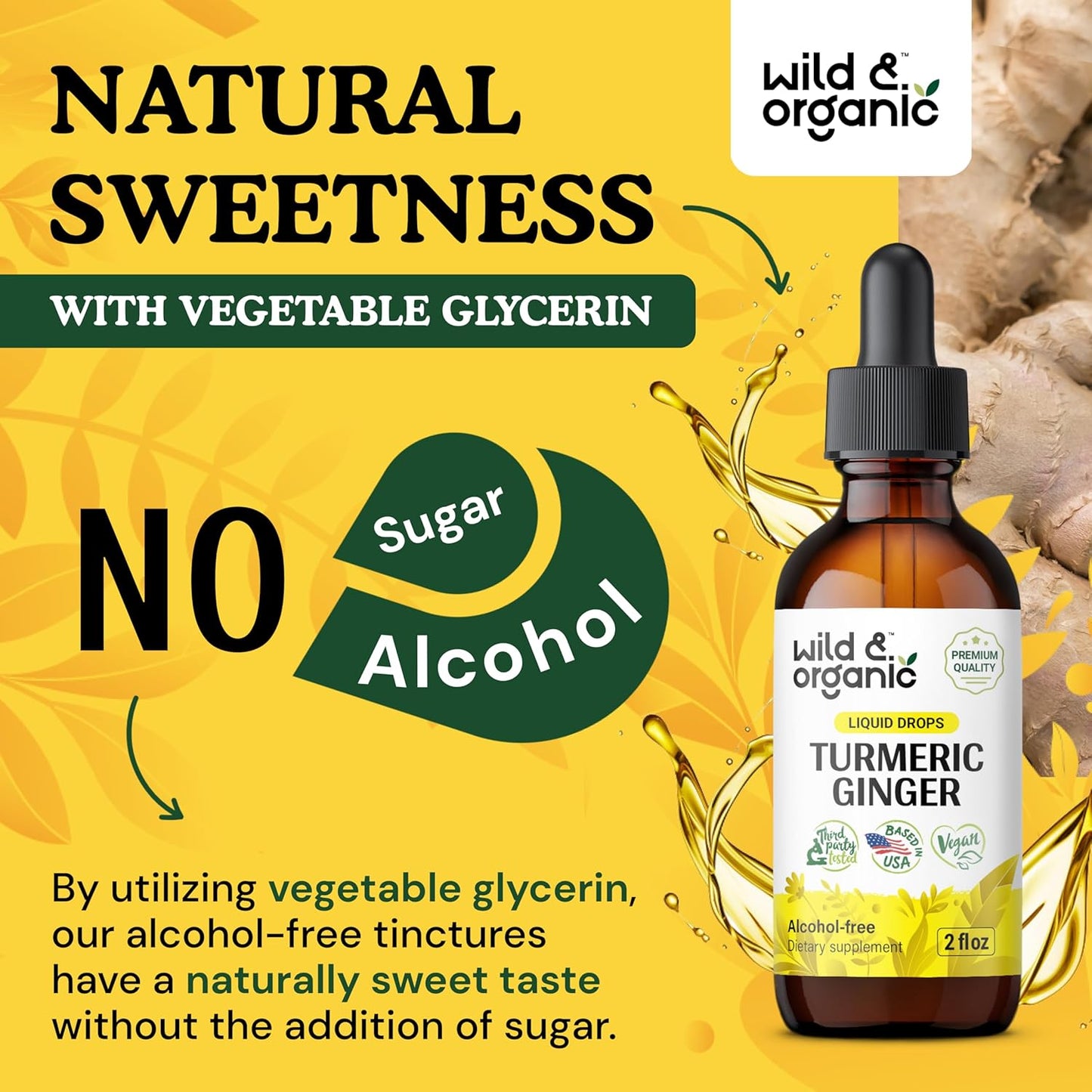 Organic Turmeric and Ginger Liquid Drops with Black Pepper Extract - Joint & Immune Support - Curcumin Supplement - Vegan & Alcohol-Free - 2 oz