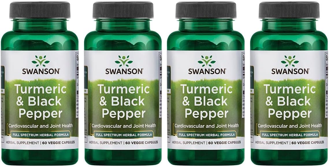 Organic Turmeric & Black Pepper Supplement - Joint, Heart, Digestion, & Liver Support - Enhanced Bioavailability - 4 Pack of 60 Veggie Capsules