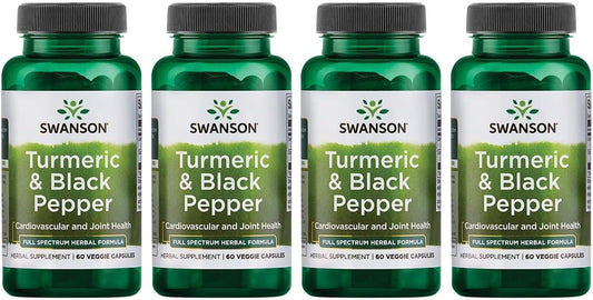 Organic Turmeric & Black Pepper Supplement - Joint, Heart, Digestion, & Liver Support - Enhanced Bioavailability - 4 Pack of 60 Veggie Capsules