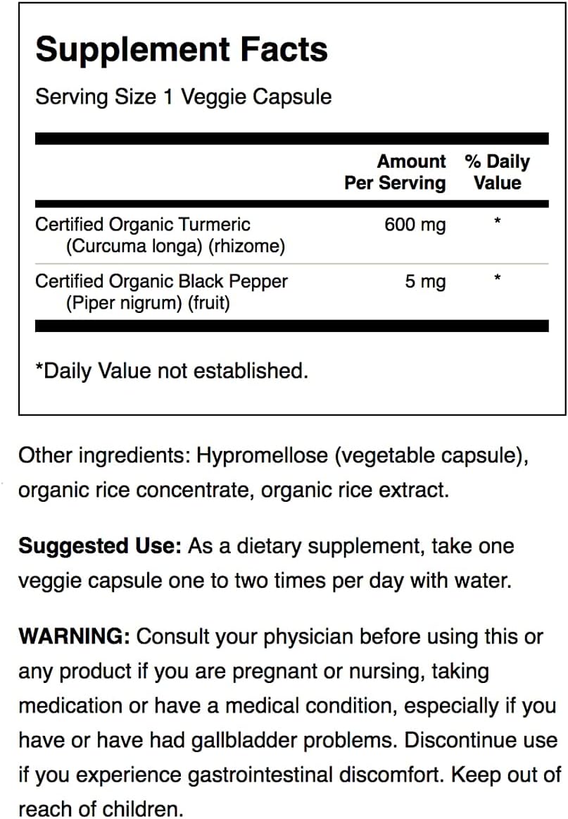 Organic Turmeric & Black Pepper Supplement - Joint, Heart, Digestion, & Liver Support - Enhanced Bioavailability - 4 Pack of 60 Veggie Capsules