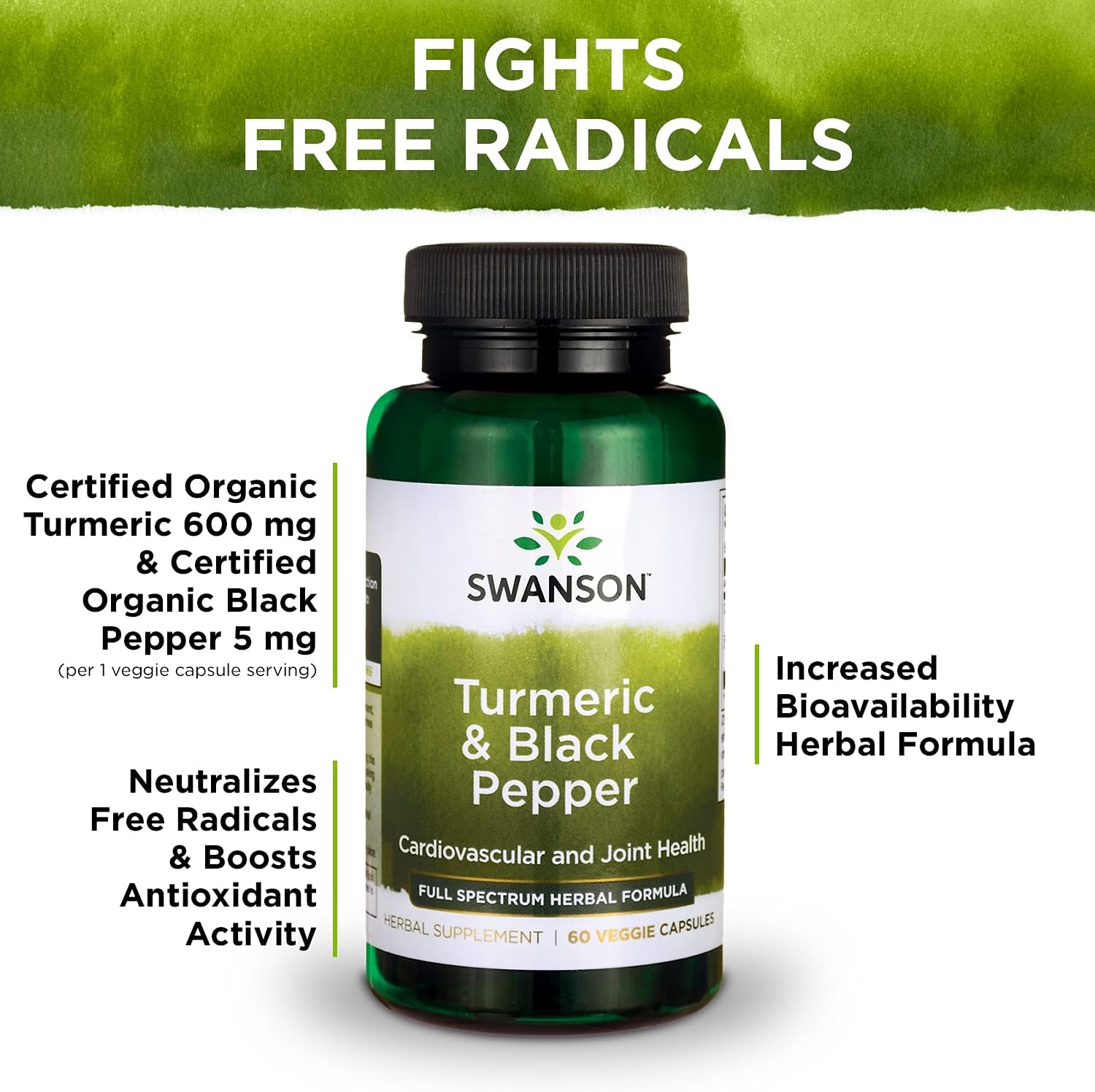 Organic Turmeric & Black Pepper Supplement - Joint, Heart, Digestion, & Liver Support - Enhanced Bioavailability - 4 Pack of 60 Veggie Capsules
