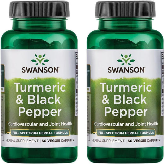Organic Turmeric & Black Pepper Supplement for Joint, Heart, Digestion, Liver Support - Enhanced Bioavailability - 2 Pack of 60 Veggie Capsules