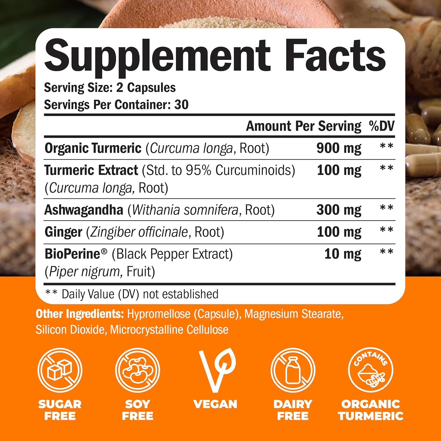 Organic Turmeric Curcumin Ashwagandha Capsules with Black Pepper - Joint Support & Energy Boost - 60ct