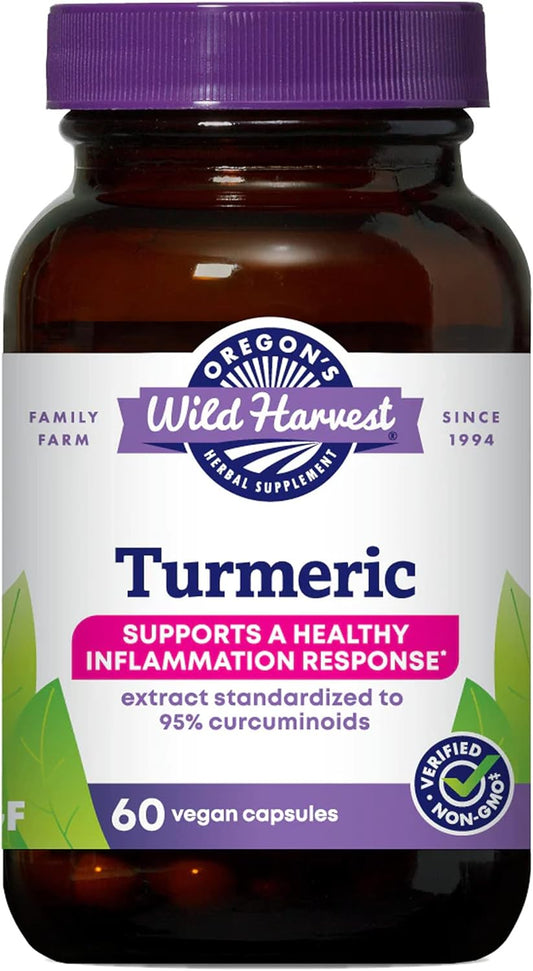 Organic Turmeric Curcumin Capsules with BioPerine 1350mg - Vegan Supplement by Oregon's Wild Harvest, 60 Count
