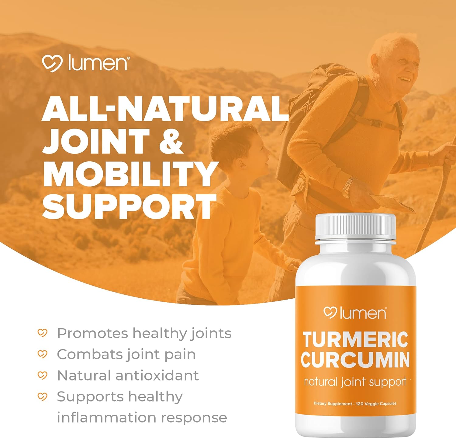 Organic Turmeric Curcumin Capsules with BioPerine for Maximum Absorption - 95% Curcuminoids & Black Pepper Extract - Gluten Free - 120 Count