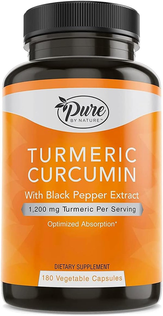 Organic Turmeric Curcumin Capsules with Black Pepper Extract - 1200 mg, 180 Count - High Absorption Antioxidant Support