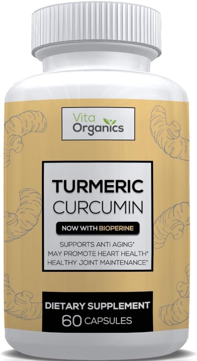 Organic Turmeric Curcumin Capsules with Black Pepper Extract for Joint Health Support - 60 Veggie Capsules, USA Made