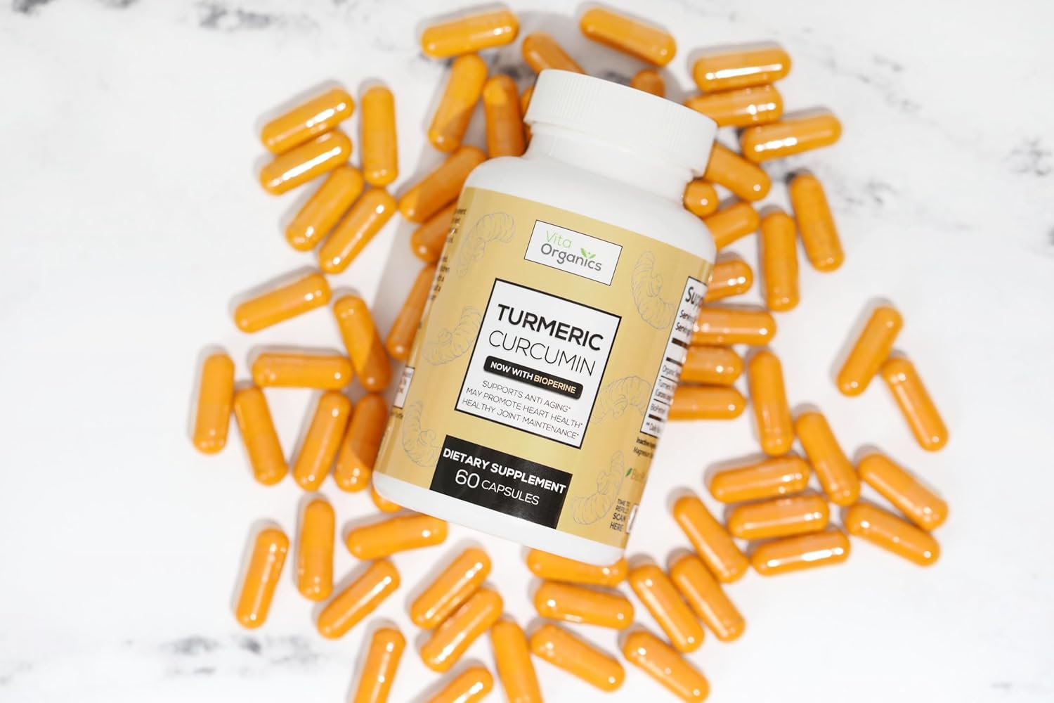 Organic Turmeric Curcumin Capsules with Black Pepper Extract for Joint Health Support - 60 Veggie Capsules, USA Made