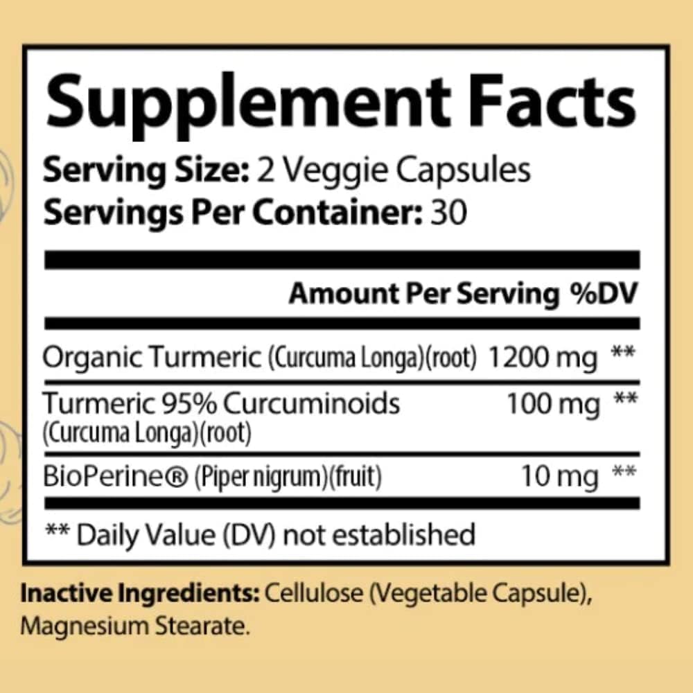 Organic Turmeric Curcumin Capsules with Black Pepper Extract for Joint Health Support - 60 Veggie Capsules, USA Made