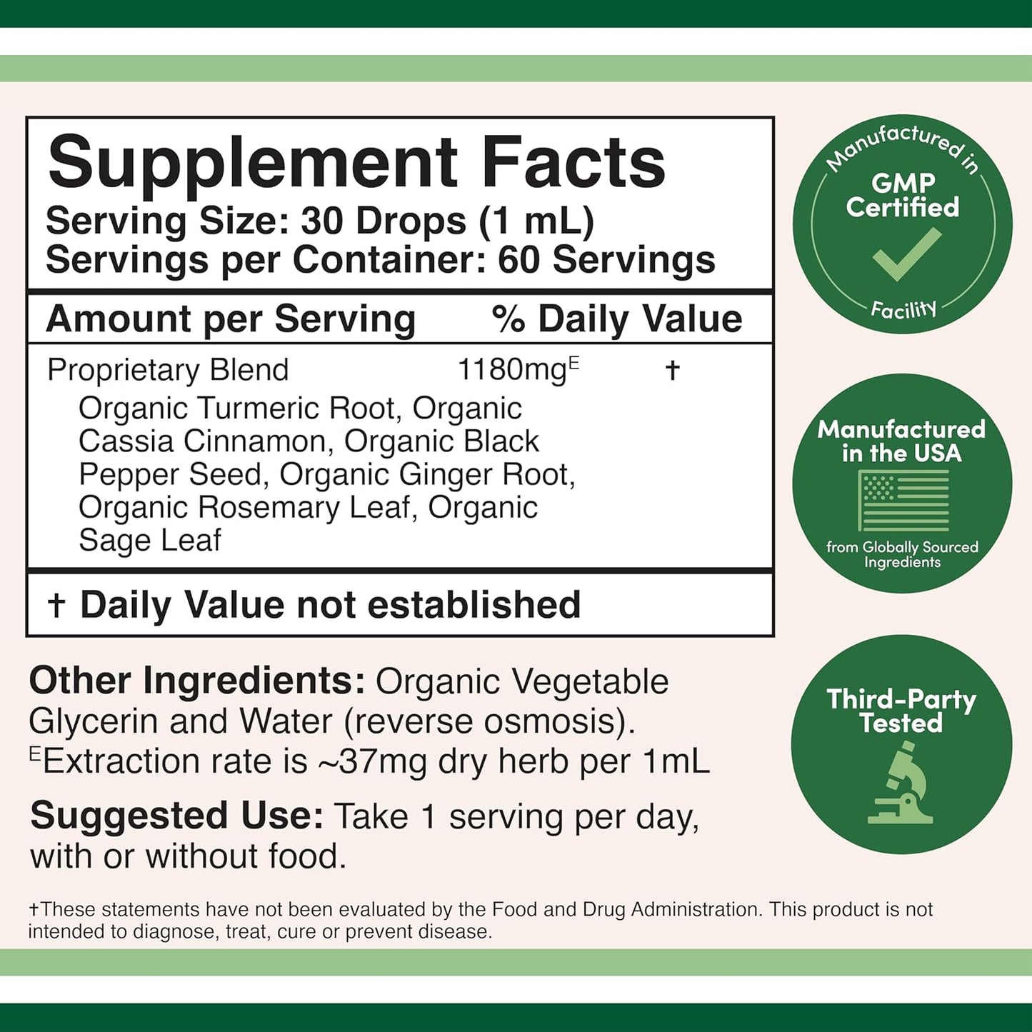Organic Turmeric Curcumin Drops with Black Pepper for Joint Support - 2FL OZ, 60 Servings - Double Wood Supplements