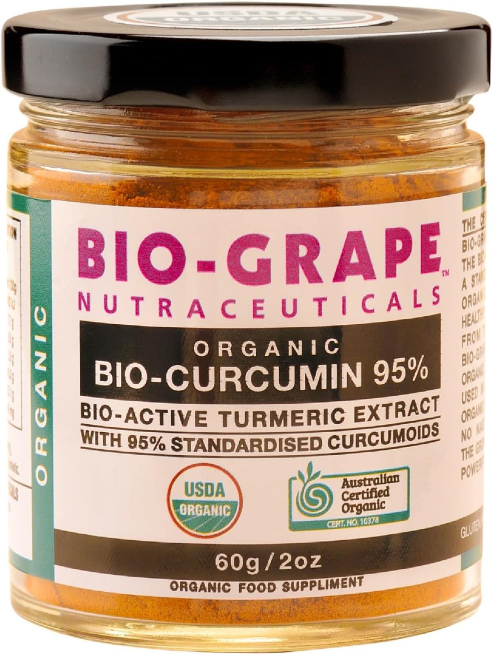 Organic Turmeric Curcumin Extract with 95% Bio Antioxidant for Joint Support and Immune Boost - 60g Dose - USDA Certified
