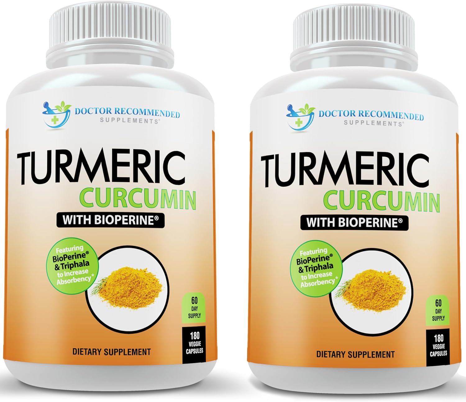 Organic Turmeric Curcumin Supplement Capsules - Doctor Recommended - 2250mg/d, 95% Curcuminoids, with Bioperine - Pack of 2, 100% Vegan Friendly