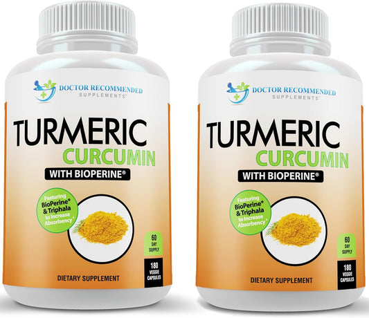 Organic Turmeric Curcumin Supplement Capsules - Doctor Recommended - 2250mg/d, 95% Curcuminoids, with Bioperine - Pack of 2, 100% Vegan Friendly