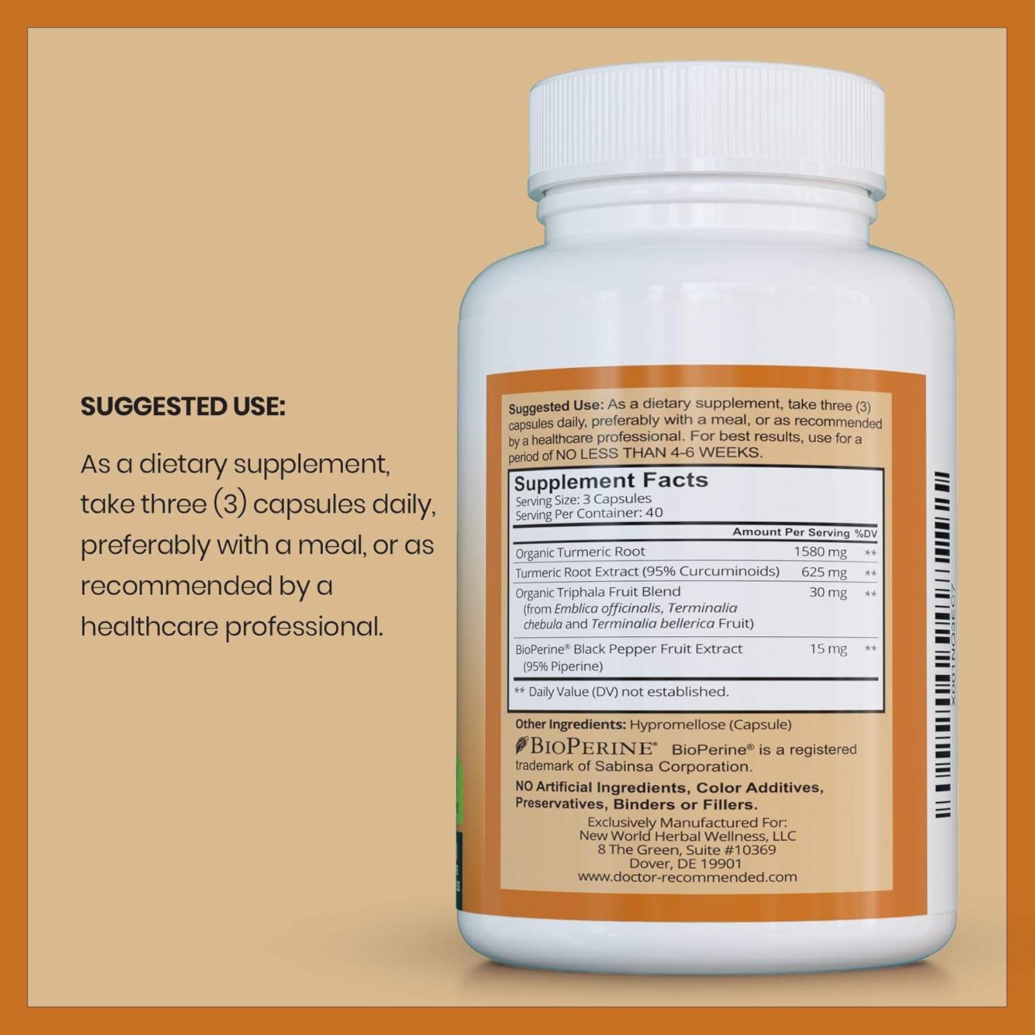Organic Turmeric Curcumin Supplement Capsules - Doctor Recommended - 2250mg/d, 95% Curcuminoids, with Bioperine - Pack of 2, 100% Vegan Friendly