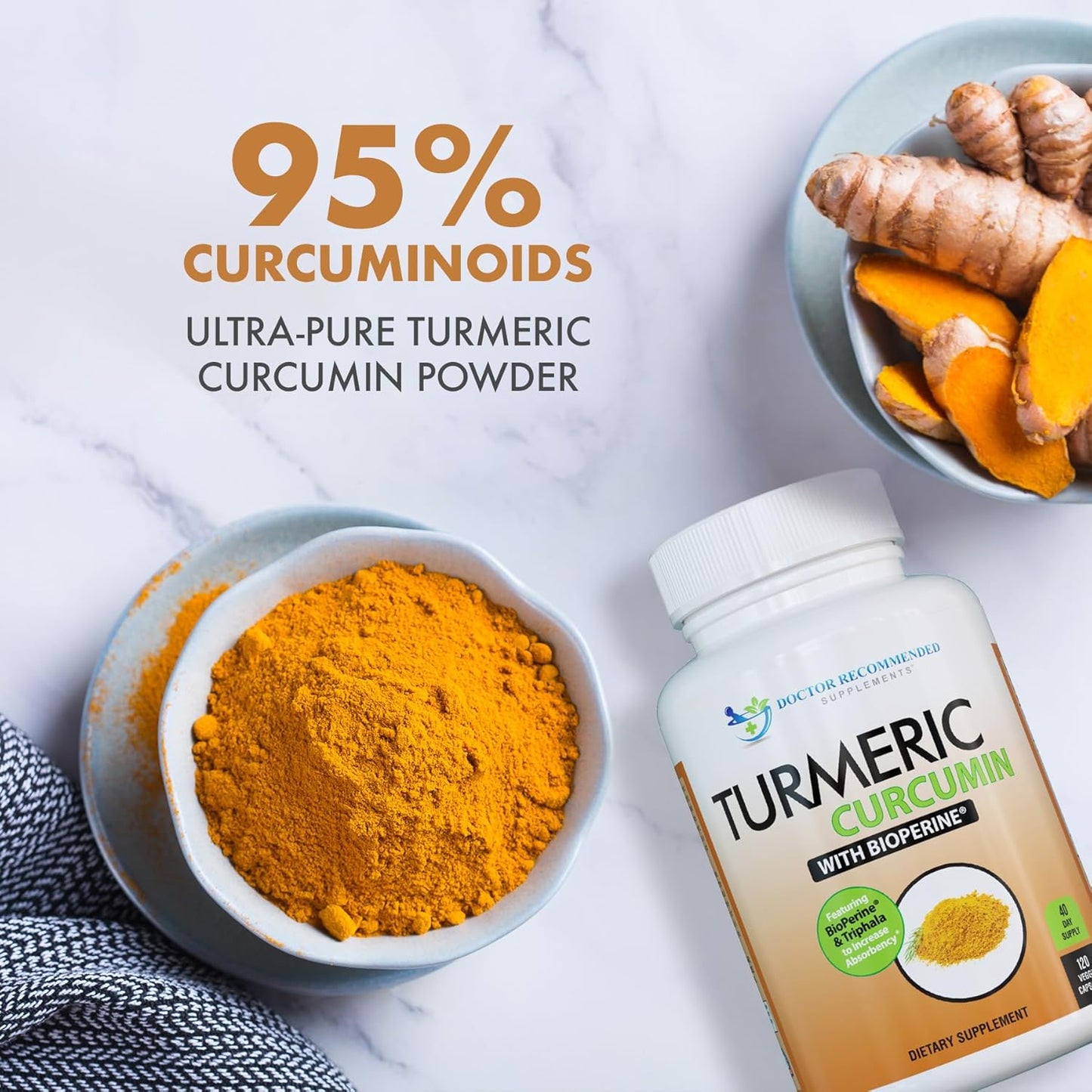 Organic Turmeric Curcumin Supplement Capsules - Doctor Recommended - 2250mg/d, 95% Curcuminoids, with Bioperine - Pack of 2, 100% Vegan Friendly