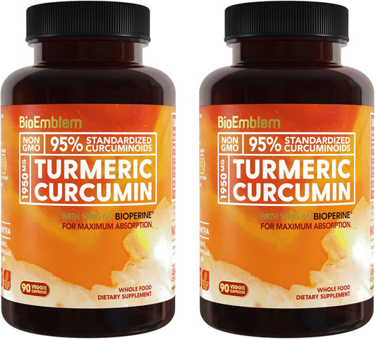 Organic Turmeric Curcumin Supplement with BioPerine for Joint & Heart Health - 60-Day Supply, 95% Curcuminoids Extract