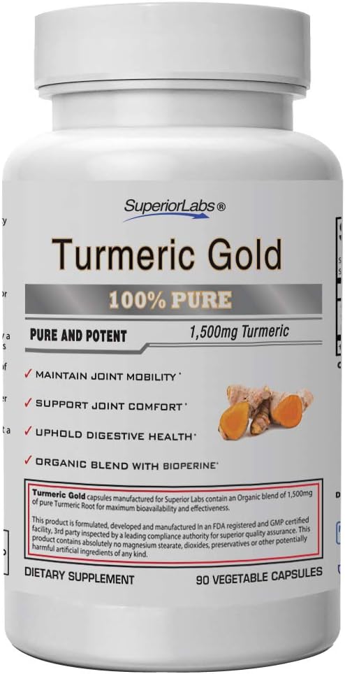 Organic Turmeric Curcumin Supplement with BioPerine - 1500mg Pure NonGMO Blend for Joints, Knees, Hips, and Immune System