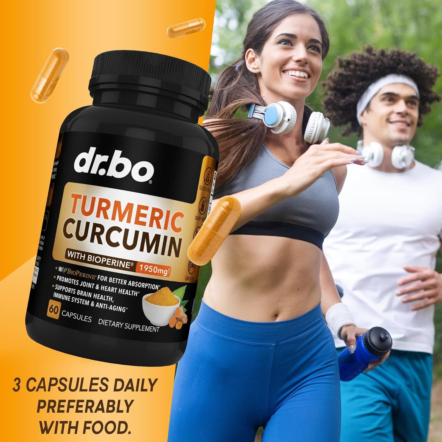 Organic Turmeric Curcumin Supplement with BioPerine & Ginger - 1950mg Capsules for Joint Support and Inflammation Relief