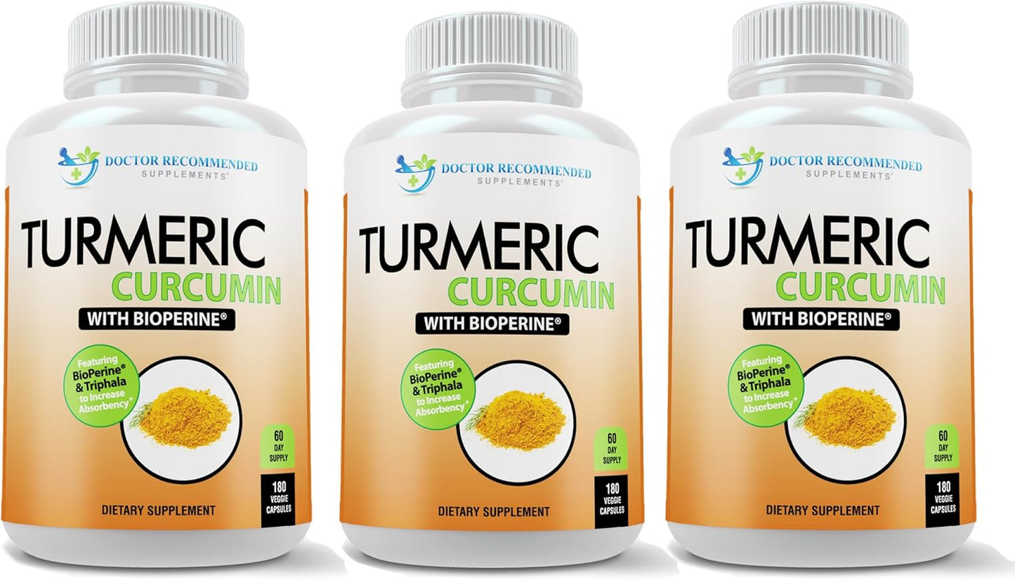 Organic Turmeric Curcumin Supplement with Black Pepper Extract - 750mg Capsules - Doctor Recommended - 2250mg/d - 95% Curcuminoids - Veggie Caps - Pack of 3