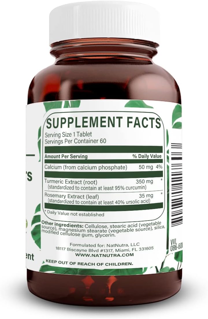 Organic Turmeric Curcumin Supplement with Rosemary for Brain Health - 95% Curcuminoids, Memory Enhancement, Improved Concentration, Digestive Support - 350mg, 60 Vegan Tablets