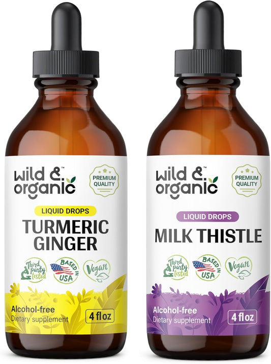 Organic Turmeric Ginger and Milk Thistle Tincture Bundle - 4 fl oz Each